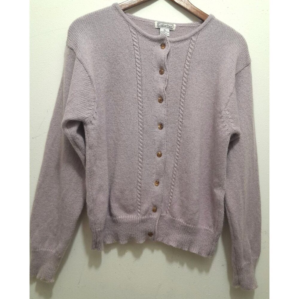 Vtg‎ Gallagher Womens Shetland Wool Cable Knit Soft Size XL Cardigan  Lavender
